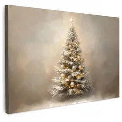 LEINWANDBILD Weihnachten - Weihnachtsbaum - Schnee - Kunst Gemälde 60x40 cm