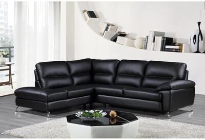 "Cortesi Home Contemporary Boston Genuine Leather Sectional Sofa with Left Chaise Lounge, Black 80""x98"""