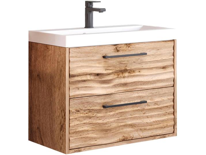 Waschtisch WELLTIME Canada , braun (wotan eiche, wotan eiche), B:60cm H:50cm T:35cm, Waschtische, Waschtisch, Badmöbel Wellenstruktur inkl. Becken, Breite 60cm Waschplatz