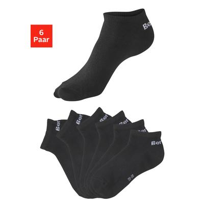 Sneakersocken BENCH. "für Damen und Herren in Baumwollmischung, für Sport und Freizeit", Herren, Gr. 39-42, schwarz (6x schwarz), Baumwollmischung, elastisch, Socken Sneakersocken, mit klassischem Logoschriftzug, ohne Frottee