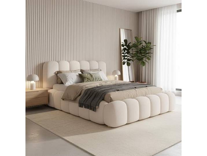 Juskys Polsterbett Catania - Modernes Bubble Design, gepolstertes Kopfteil, stabile Kontruktion- 140 x 200 cm - Creme