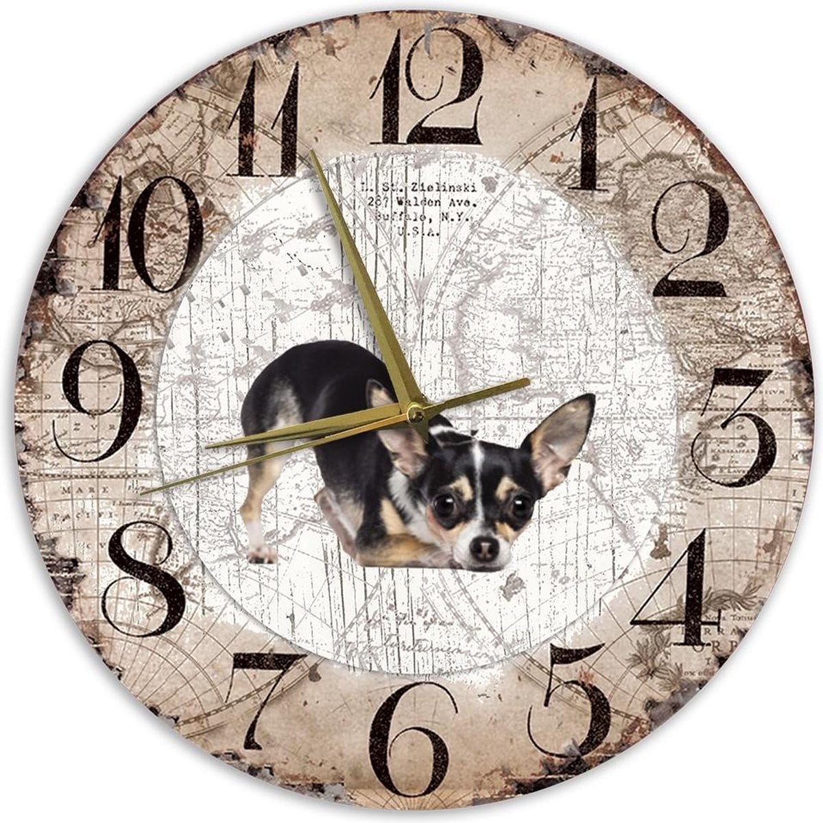 Houten Klok Chihuahua Hond - 30 cm
