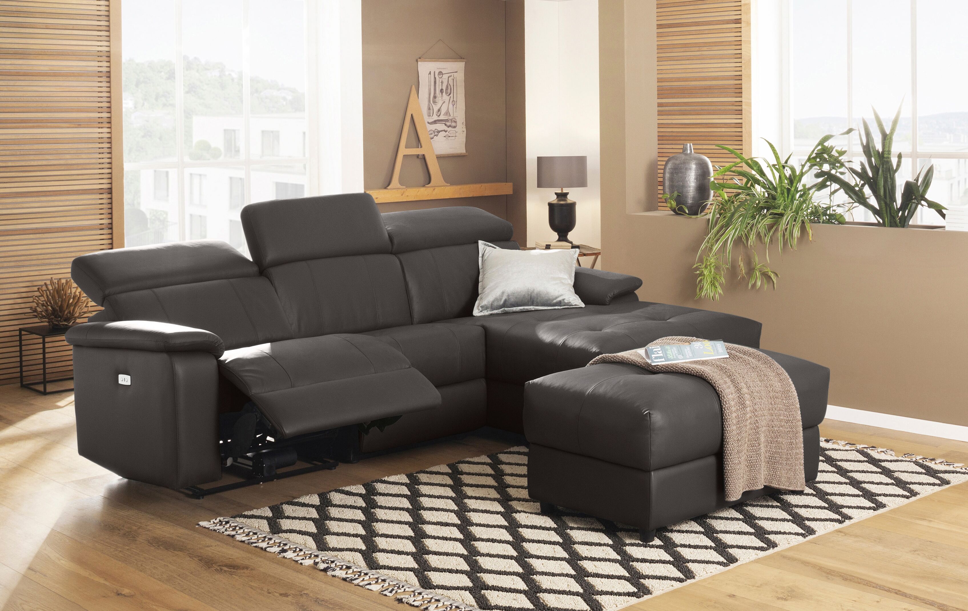 Ecksofa HOME AFFAIRE "Binado, L-Form", braun, B:252cm T:164cm, Webstoff (95% Polyester/5% Nylon), Sofas, Ecksofa, mit manueller oder elektrischer Relaxfunktion mit USB-Anschluss braun B/H/T: 252cm x 164cm, Kunstleder, Recamiere rechts,mitmotorischer Relax