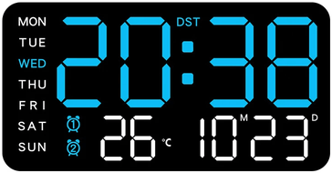 Uplift Essentials Large LED Digital Wall Clock With Remote Control And Dual Alarms black blue