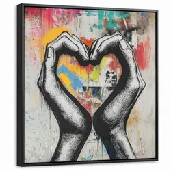 LEINWAND Bilder mit Rahmen - Hände - Herz - Straßenkunst - Graffiti - 50x50