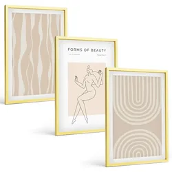 BILDER SET 3er Set - 40x60 cm Goldrahmen - Abstrakte Boho-Dekorationen