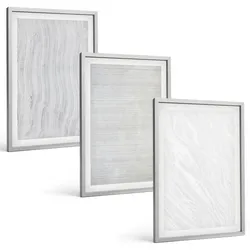 BILDER SET 3er Set - 40x60 cm Silberner Rahmen - Helle Sandmusterstrukturen