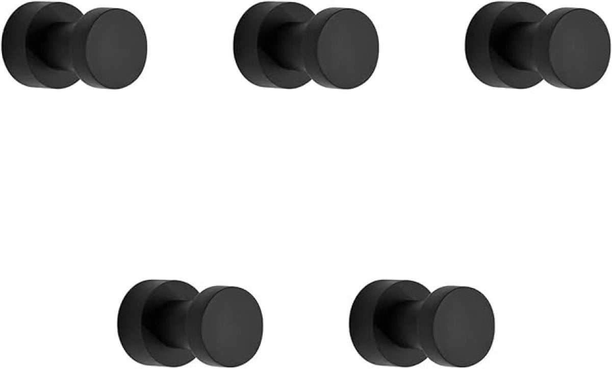 PolkaHome Set van 5 Zwarte Aluminium Handdoekhaken met Zelfklevende Montage