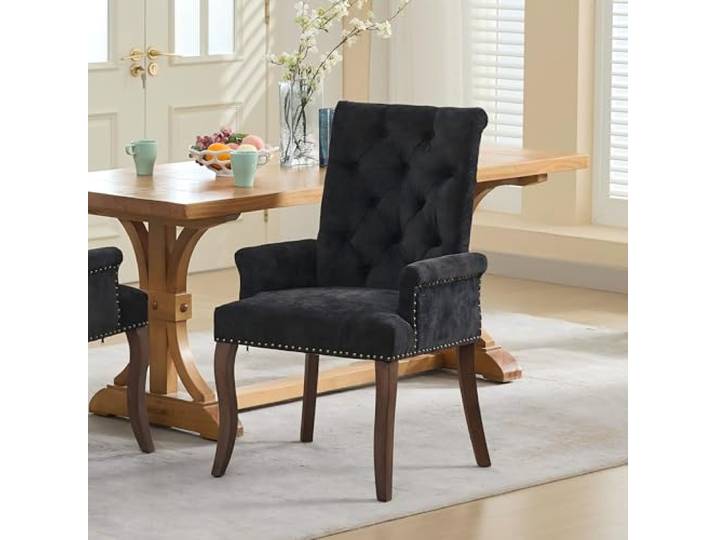 SoarFlash 1er Set Chenille-Sessel Schwarz, Modernes Knopftuft-Design Weiches strapazierfähiges Chenille-Gewebe, stabile Massivholzbeine. Eleganter Stil für Wohn-, Ess- und Schlafzimmer.