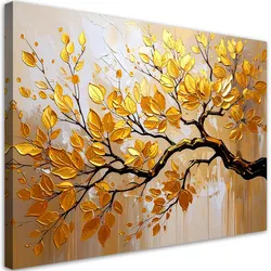 LEINWANDBILD Goldene Blätter auf einem Ast 90x60cm