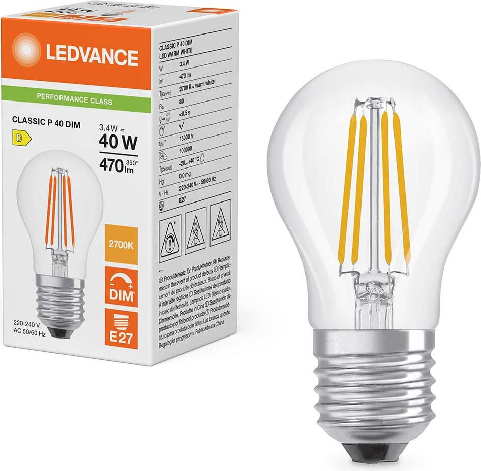 Osram LED Classic P 40 Filament DIM 827 Clear E27 Dimbare LED-lamp