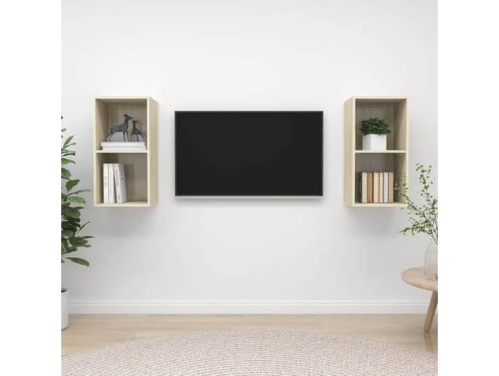 HEFZGDB TV-Wandschränke 2 Stück Sonoma-Eiche Holzwerkstoff mit viel Stauraum, Set für Organisation, vertikal oder horizontal aufhängbar, jedes Regal mit 2 Fächern, praktische