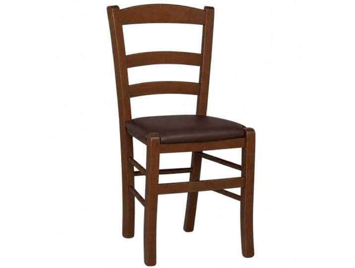 Stuhl aus dunklem Nussbaum mit braunem Sitzpolster