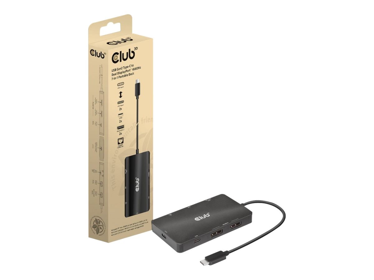 Club 3D USB Gen 2 Typ-C zu Dual DisplayPort 4k60Hz 7-in-1 Portable Dock 100W