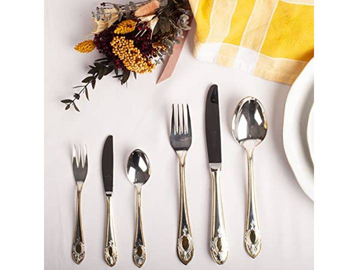 Franquihogar - Besteck-Set aus Edelstahl 18/10 in Silber und Gold, 36-teiliges Besteck für 6 - Löffel, Messer, Gabel, Löffel, Messer und Dessertgabel - Toscana Royal 1280