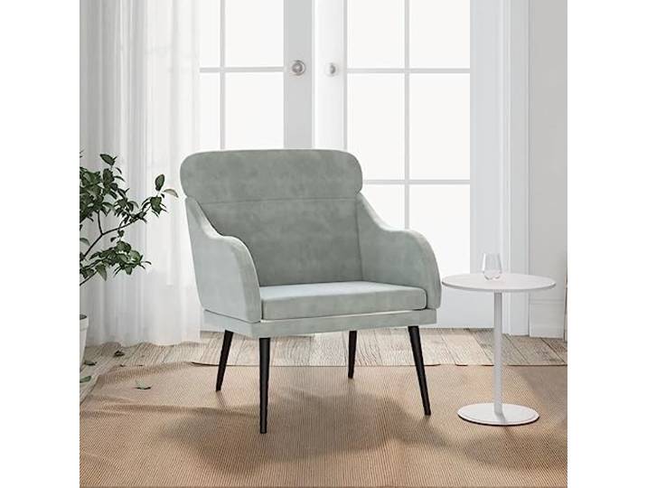 HEFZGDB Sessel Hellgrau 63x76x80 cm Samt Relaxsessel mit gepolsterter Rückenlehne und Metallgestell für Wohnzimmer Komfort