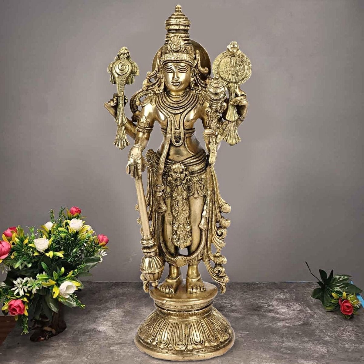 Artvarko Astadhatu Shri Narayen Staand Idol - Messing Maha Vishnu Bhagwan Beeld - 33 cm