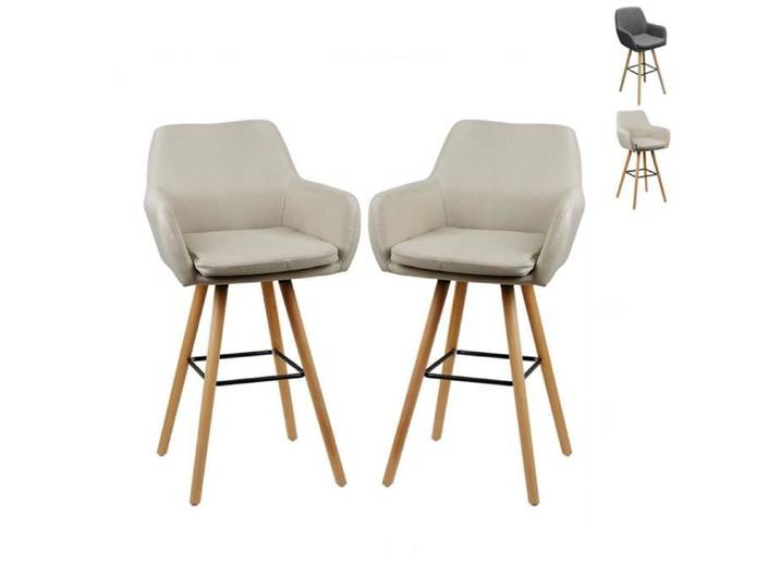 Tabouret de Bar Tissu Design Scandinave avec Dossier et Accoudoirs - OHMG - HSTURYZ - Beige