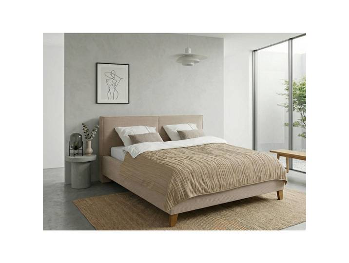 Mid.you Polsterbett, Creme, Holz, Eiche,Birke, Hartholz,Hartholz,Hartholz, 3-Zonen, 200x200 cm, Bettkasten, gepolstertes Kopfteil, Stoffauswahl, in verschiedenen Größen erhältlich,Federleisten mit Duokappen, Mittelgurt, nicht verstellbar, Schlafzimmer, Betten, Polsterbetten