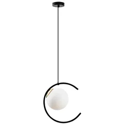 ROSSINI ILLUMINAZIONE Hängeleuchte Tsuki, poliertes Schwarz-Gold, mit Diffusor aus satiniertem Glas, E27-Anschluss, IP20, elegantes halbrundes Design – Rossini-Gruppe
