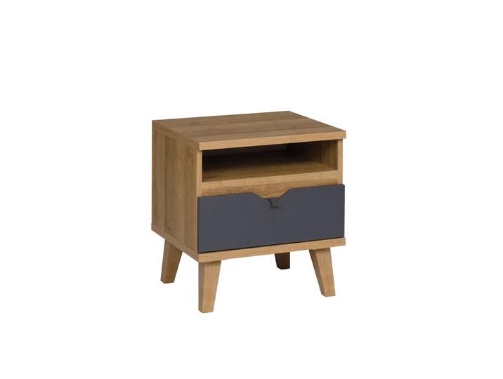 Ravio Nachttisch Aster mit Schublade, Weiß, Graphitfarben, Eichefarben, Kunststoff, 1 Fächer, 1 Schubladen, Rechteckig,Rechteckig, 45x48x40 cm, Schlafzimmer, Nachtkästchen