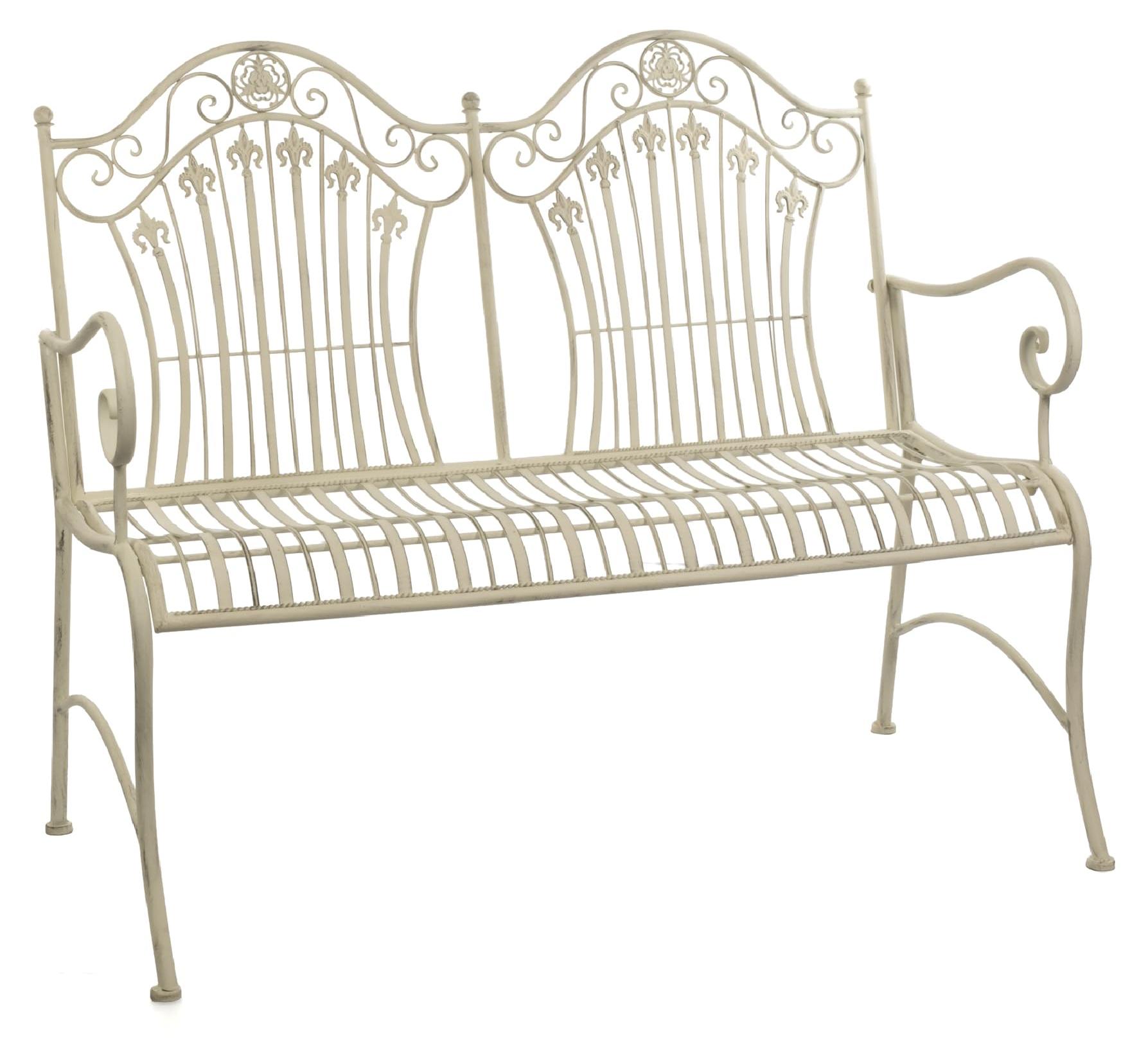 Gartenbank, 2-sitzig, Antikweiß - 113 cm Breite - Metall - Für Garten, Terrasse, Balkon