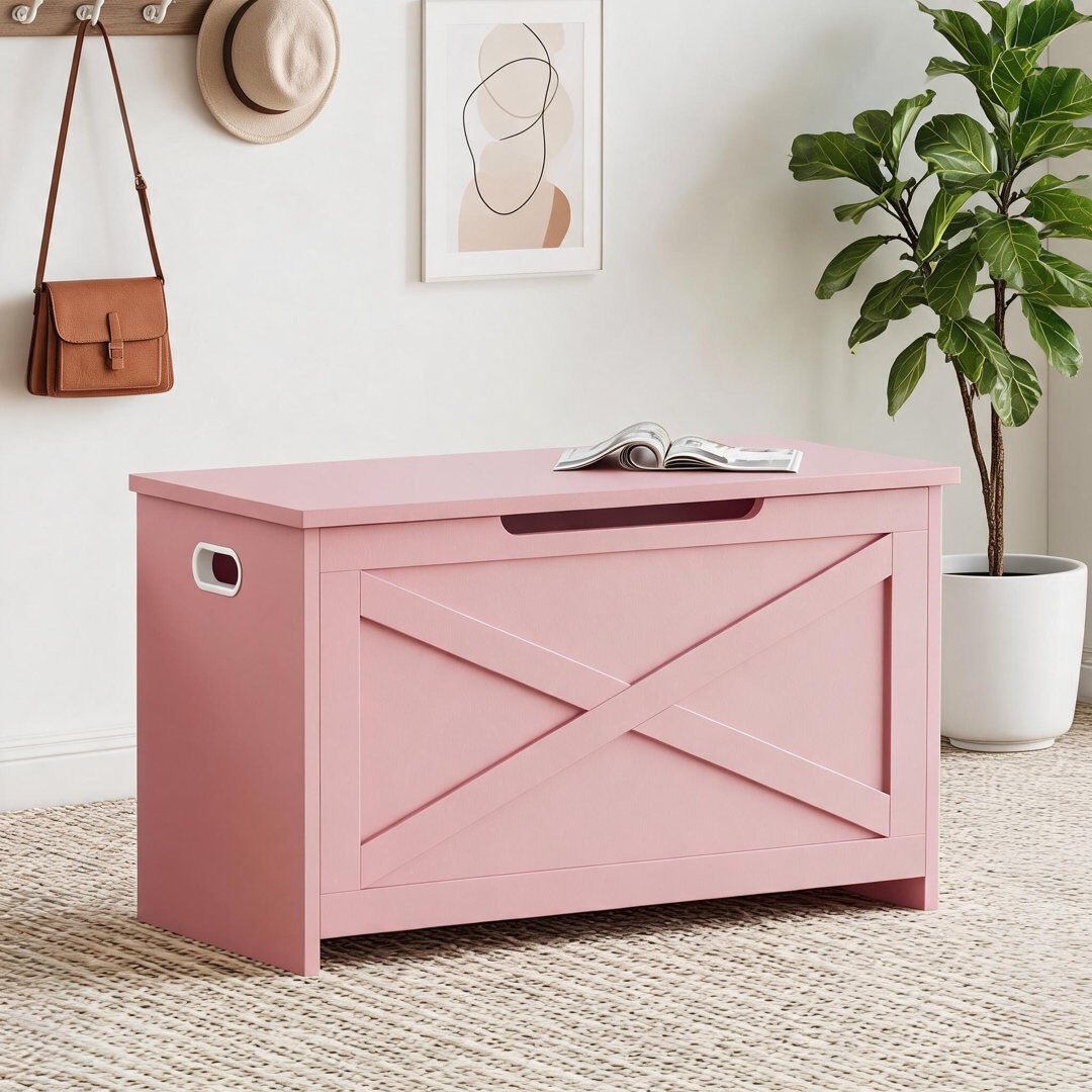 Brambly Cottage 30" Wooden Storage Bench, Flip Top Entryway Shoe Bench with Safety Hinge for Entryway Bedroom Living Room Pink 45cm H X 76cm W X 40cm D