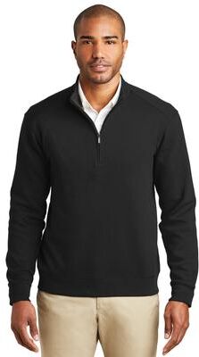 Port Authority K807 Interlock 1/4-Zip in Deep Black/Charcoal Heather size Small   Cotton Polyester