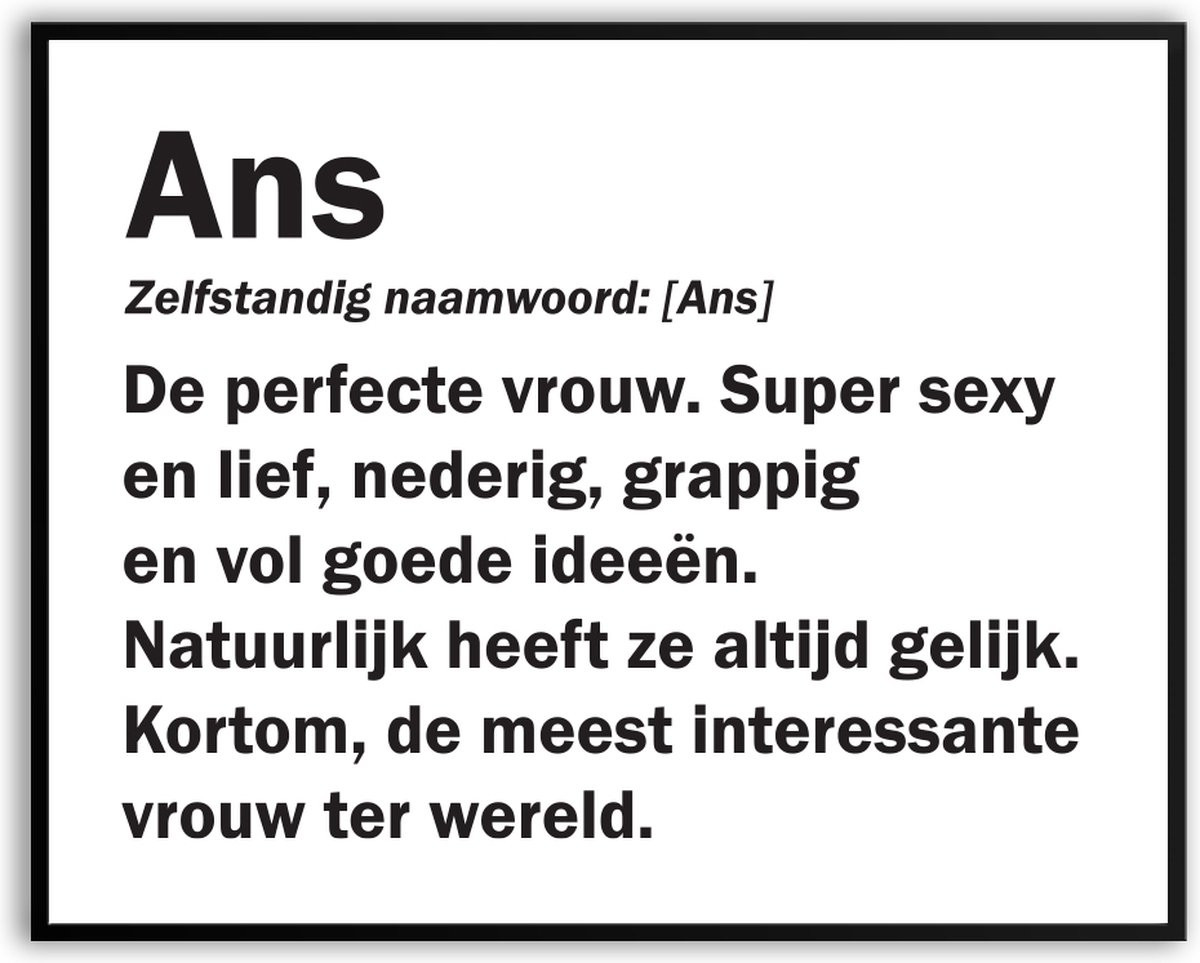 Grappige fotolijst met de betekenis van de naam Ans, inclusief glas en ophangsysteem, 30 x 40 cm