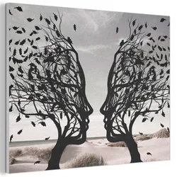 AKUSTIKBILD Strand - Meer - Menschen - Baum - Moderne Kunst Gemälde 80x60 cm