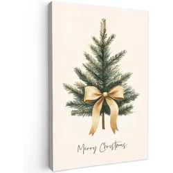 LEINWANDBILD Weihnachtsbaum - Weihnachten - Frohe Weihnachten - Beige Wanddeko Schlafzimmer 60x90 cm