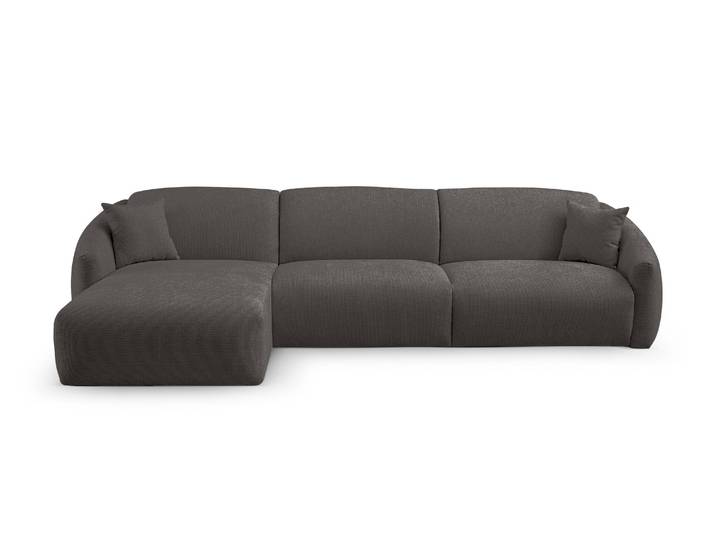 MOUGINS - Canapé d'angle convertible 6 places - Gauche - Velours chenille, Gris souris
