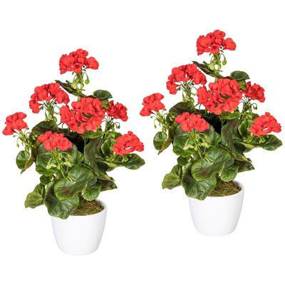 Kunstpflanze CREATIV GREEN "Geranienbusch rot", rot, H:40cm, Kunststoff, Polyester, Kunstpflanzen, Kunstpflanze, im Keramiktopf