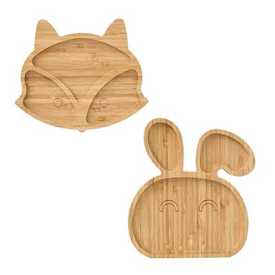 Speiseteller ZELLER PRESENT "Animals'", beige (natur), B:21,5cm H:1,8cm L:23,5cm, Bambus, Speiseteller, Speiseteller, Teller Set, Tiermotiv Hase und Fuchs