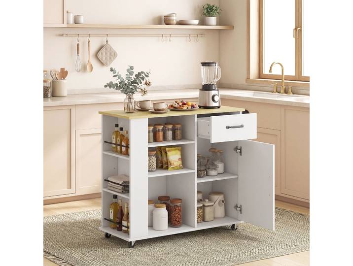 HOMCOM Meuble Cuisine Blanc Tiroir Placard Étagère Réglable