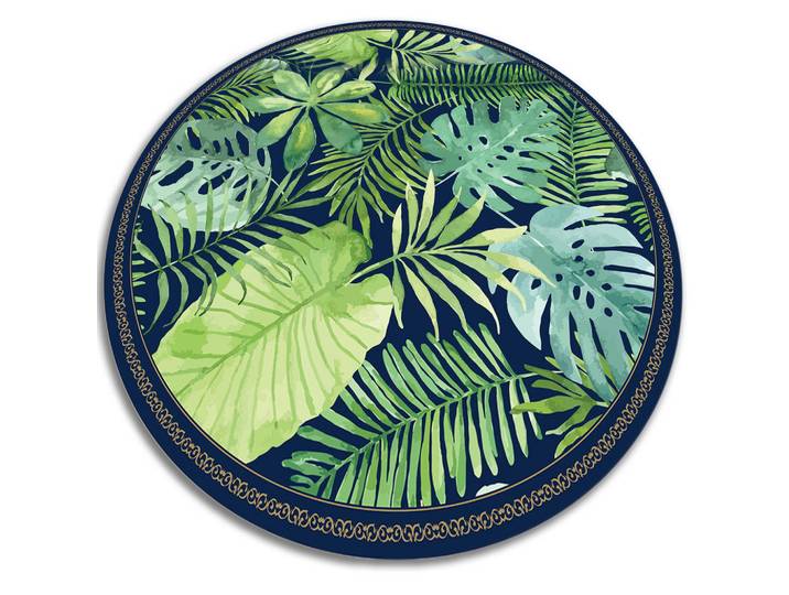 Tulup Vinyl Teppich Ø80 cm Tropische Blätter, Grün, Kunststoff, Rund, 80x80 cm, Teppiche und Böden, Teppiche, Outdoorteppiche