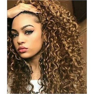 braune perücken für frauen synthetische perücke afro lockig wasserwelle mittelteil perücke langes hellgoldenes hellbraunes schwarzes synthetisches haar