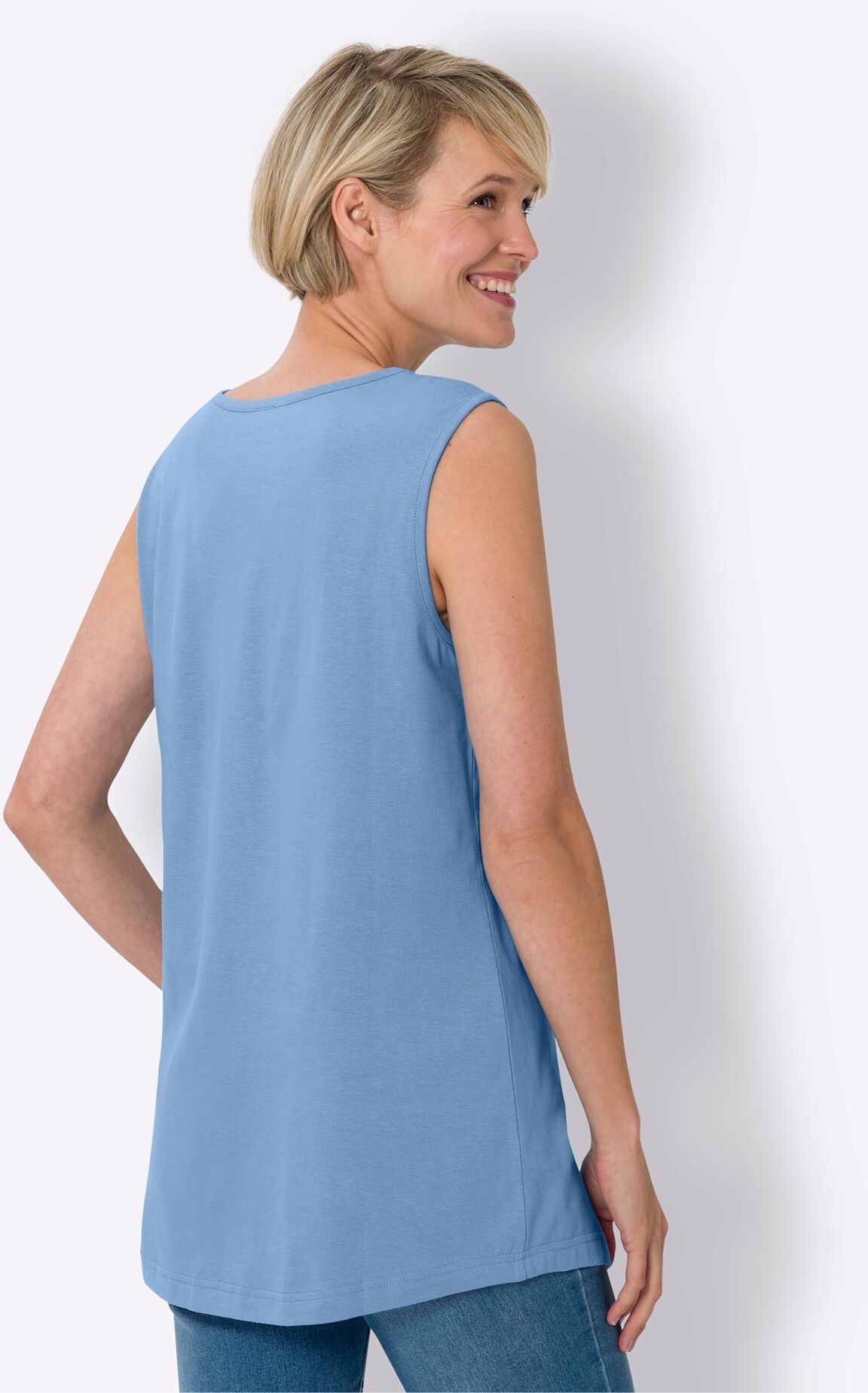 Longtop CLASSIC BASICS, Damen, Gr. 40, bunt (himmelblau, apricot), 100% Baumwolle, unifarben, Rundhals, Tops Longtop himmelblau, apricot 40