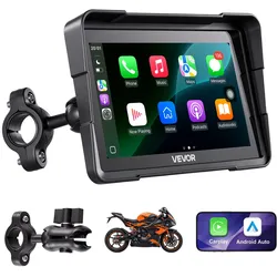 VEVOR Motorrad-Navi 7 Zoll Display mit Apple CarPlay Android Auto Schwarz, für Straßenmotorräder, Cruiser, Touring-Motorräder und ATVs, mit Dual-Bluetooth, IP67-Wasserschutz und inkl. Montagehalterung