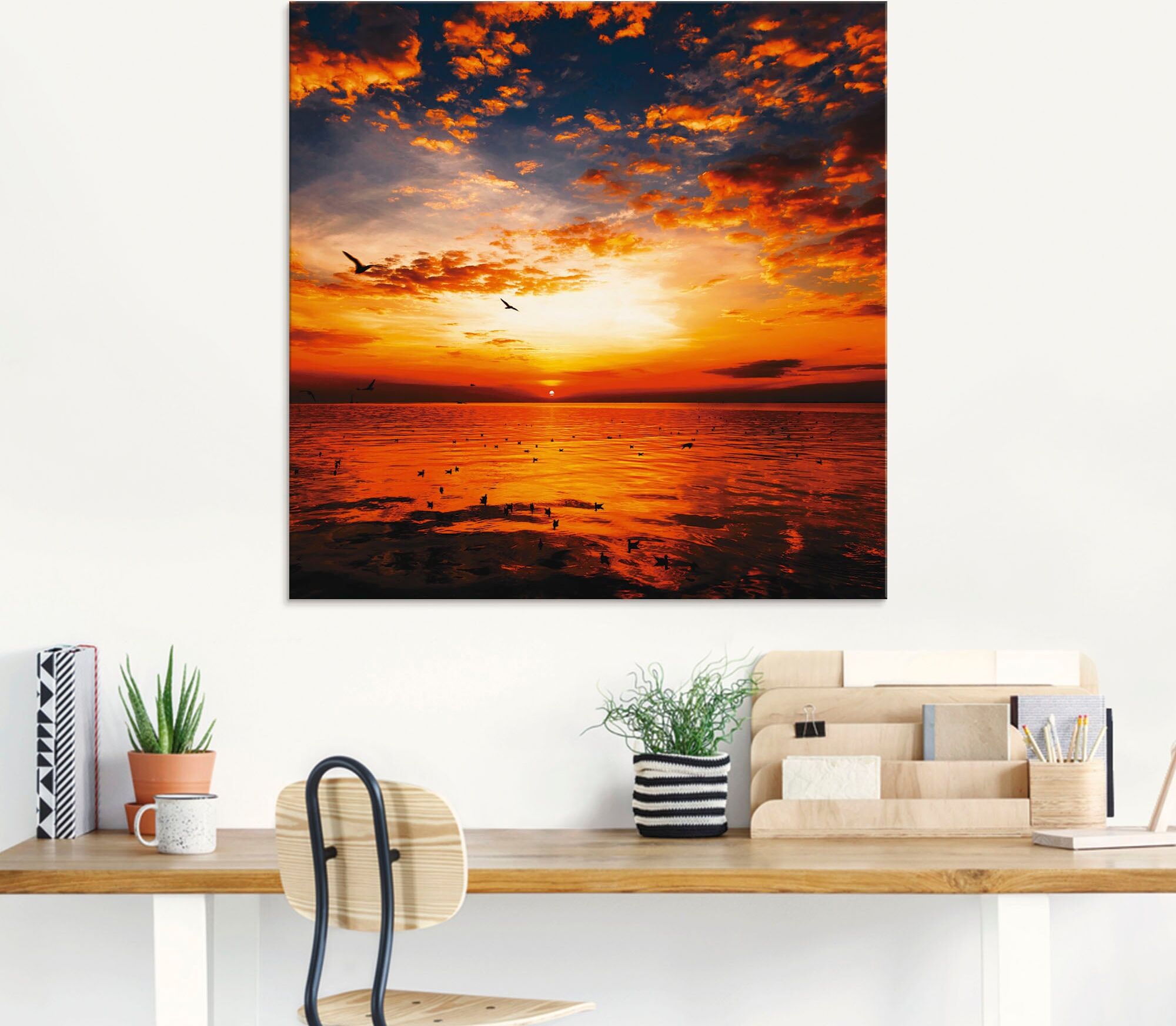 Glasbild ARTLAND "Sonnenuntergang am Strand", orange (farbe bild(er): orange), B:125cm H:50cm, Bilder, Glasbild, in verschiedenen Grössen farbe bild(er): orange B/H/T: 125cm x 50cm, Glasbild Sonnenaufgang & -untergang, 1 Stk.