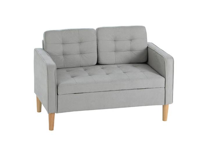 FELIXLEO 2-Sitzer Zweisitzer Sofa Stauraum Knopfheftung Kissen Kautschukbaum 117cm Grau, 1 Teile