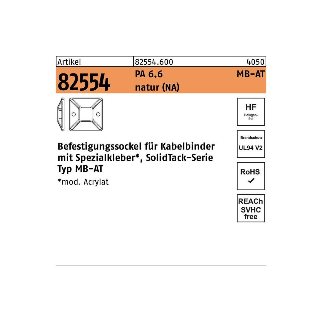HellermannTyton Befestigungssockel R 82554 5,4 - 28 x 28 Polyamid 6.6 naturfarben (Befestigungsschlaufen, 28 mm, 100 Stk.) (825546000280028)