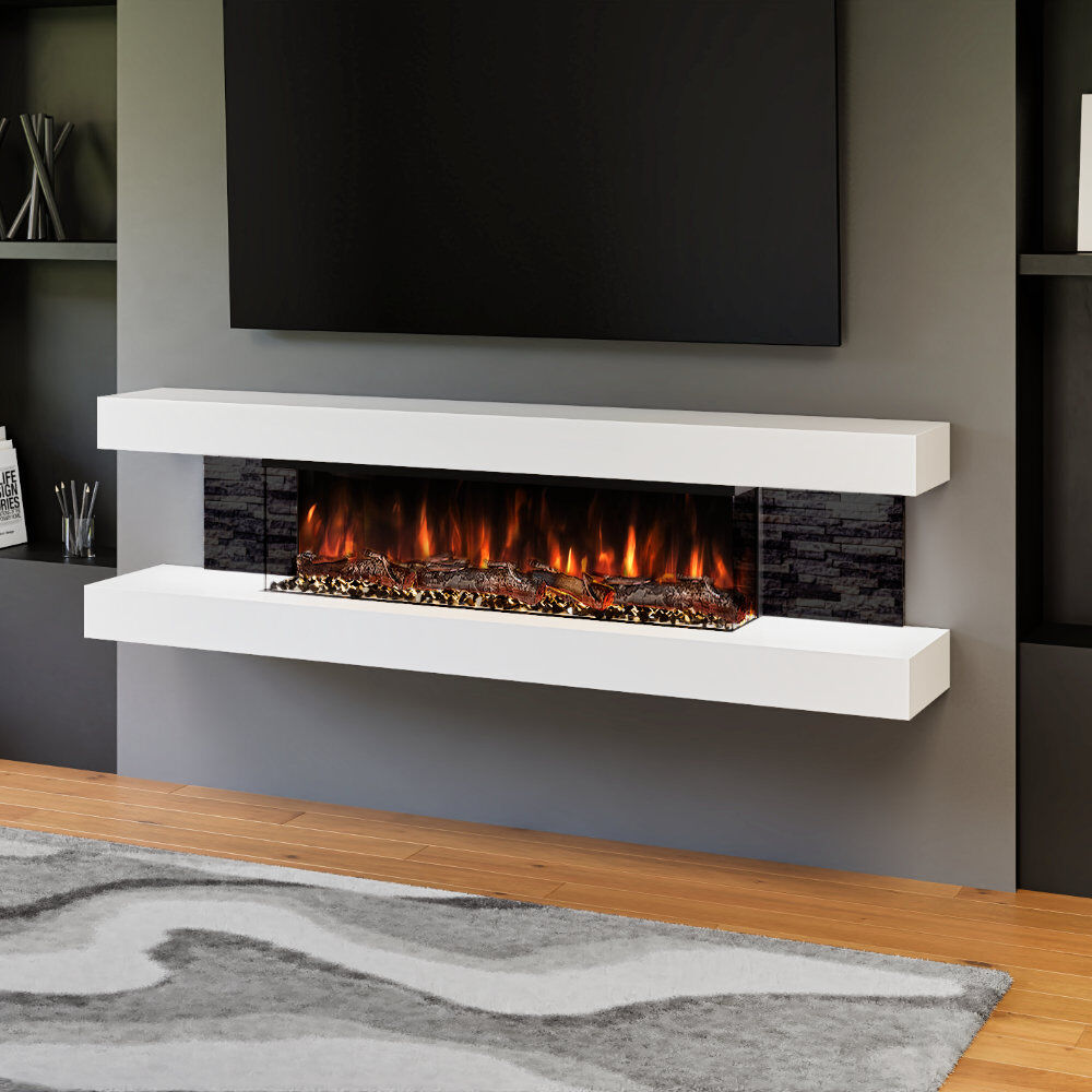 Evolution Fires Vegas 72-Inch Wall Mounted Electric Fireplace   Fully Assembled   3-Sided Panoramic Flame   Remote Control   LED Side Lights White