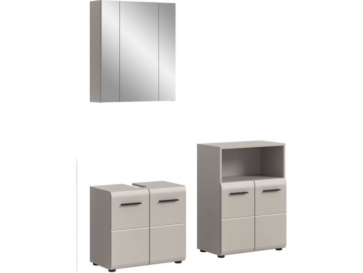 Badmöbel-Set WELLTIME FLORENZ, 3-teilige Badkombination, hochwertige MDF-Front , beige (kaschmir), B:135cm H:185cm T:30cm, Holzwerkstoff, MDF, Kastenmöbel-Sets, Badmöbel-Set, Bad-Kombination, Bad-Möbel, Badezimmer, Kombination, Kombi