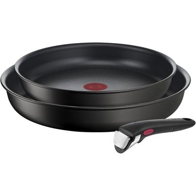 Pfannen-Set TEFAL "Ingenio Unlimited, Pfannenset abnehmbarer Griff, Antihaftversiegelung", schwarz, Ø:26cm, Pfannen, stapelbar, platzsparend, einfache Reinigung, Induktion, L76390