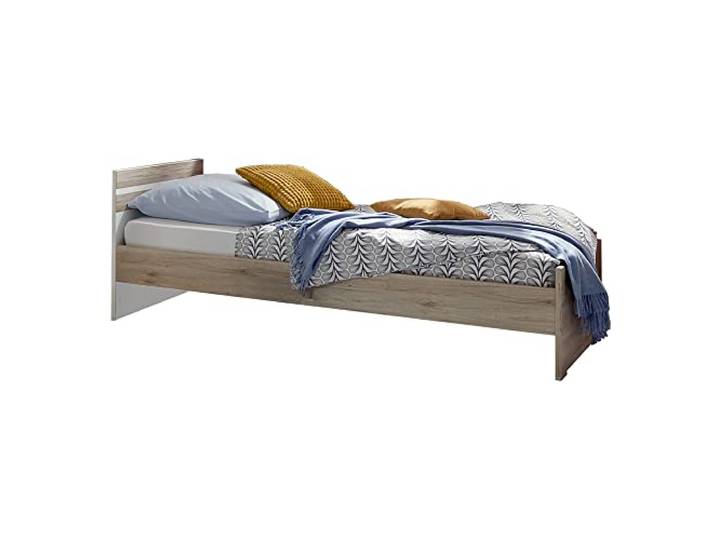 Lomadox Einzelbett, Jugendzimmerbett, Teenagerzimmer, Bettgestell, Bett in Eiche Nb. mit weiß, B/H/T: ca. 96/71/204 cm