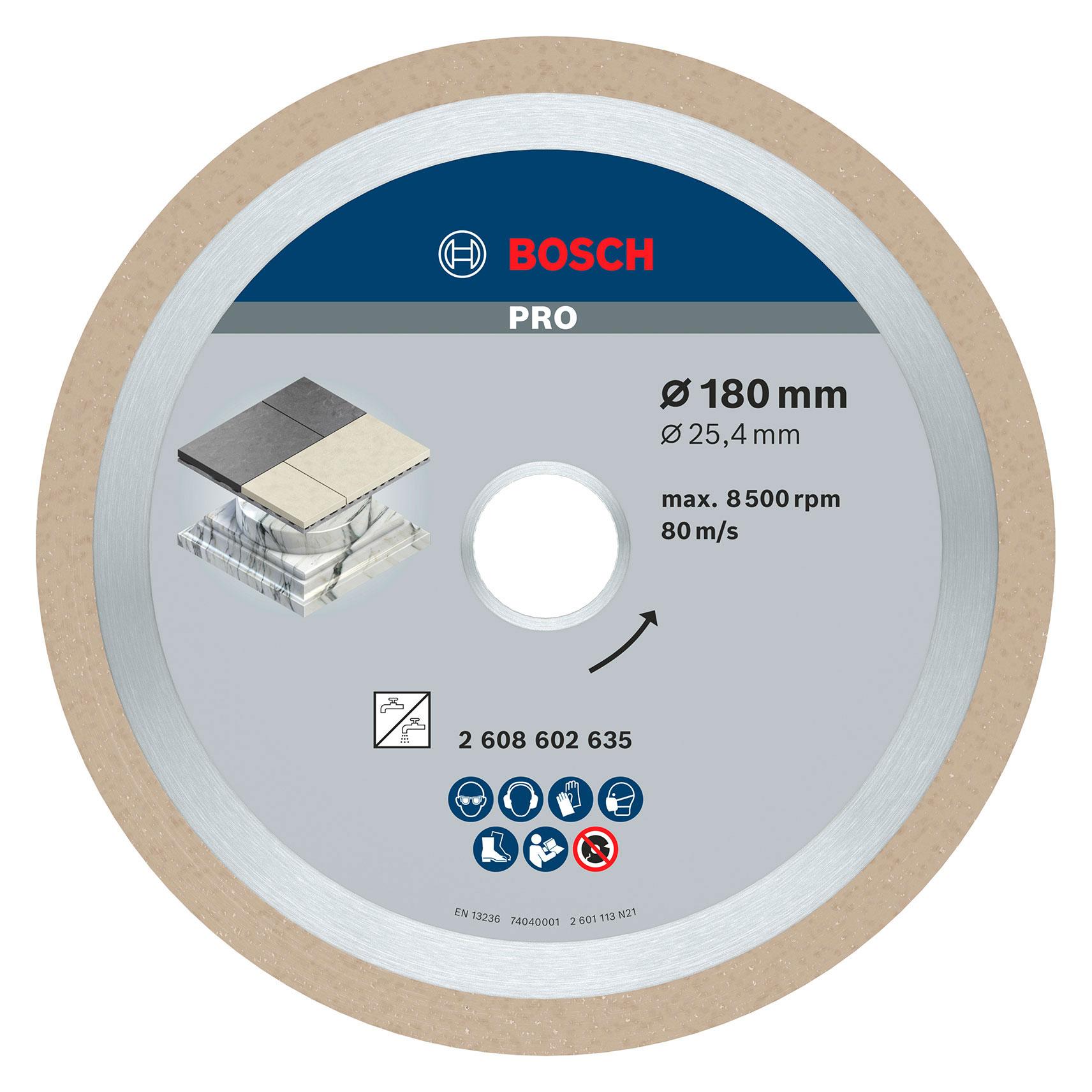 Bosch Professional Zubehör PRO Ceramic Diamanttrennscheibe, 180 x 25,4 mm (2608602635)