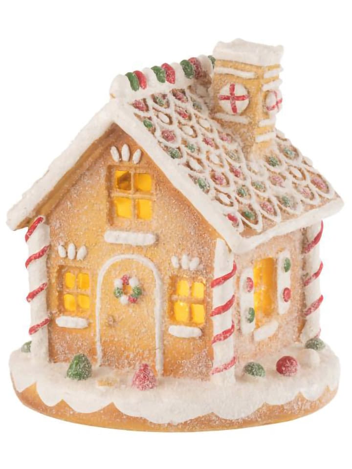 J Line LED-Dekoobjekt "Lebkuchen" in Beige/ Weiß - (H)23 x Ø 22 cm - onesize