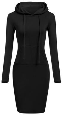 Uplifted Finds Ladies Dress Autumn Women Hooded Dress Hoodie Sweatshirt Tops s black