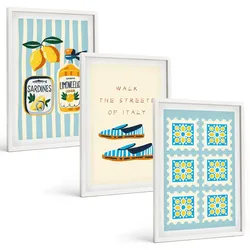 BILDER SET 3er Set - 40x60 cm Weißer Rahmen - Früchte, Elemente der italienischen Kultur